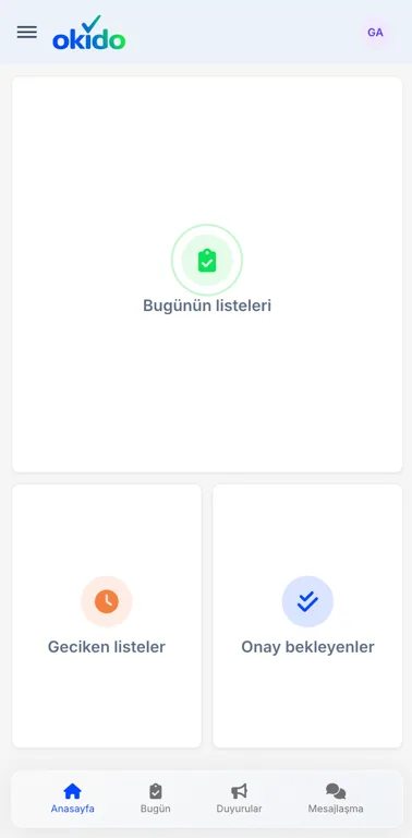 Okido mobil uygulama ana ekranı
